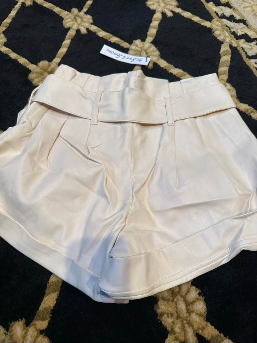 For Love & Lemons Cream leather High-Waist Afton short creme Tie Shorts